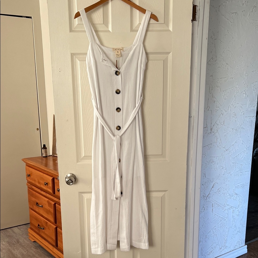 White Button-Down Midi Dress
